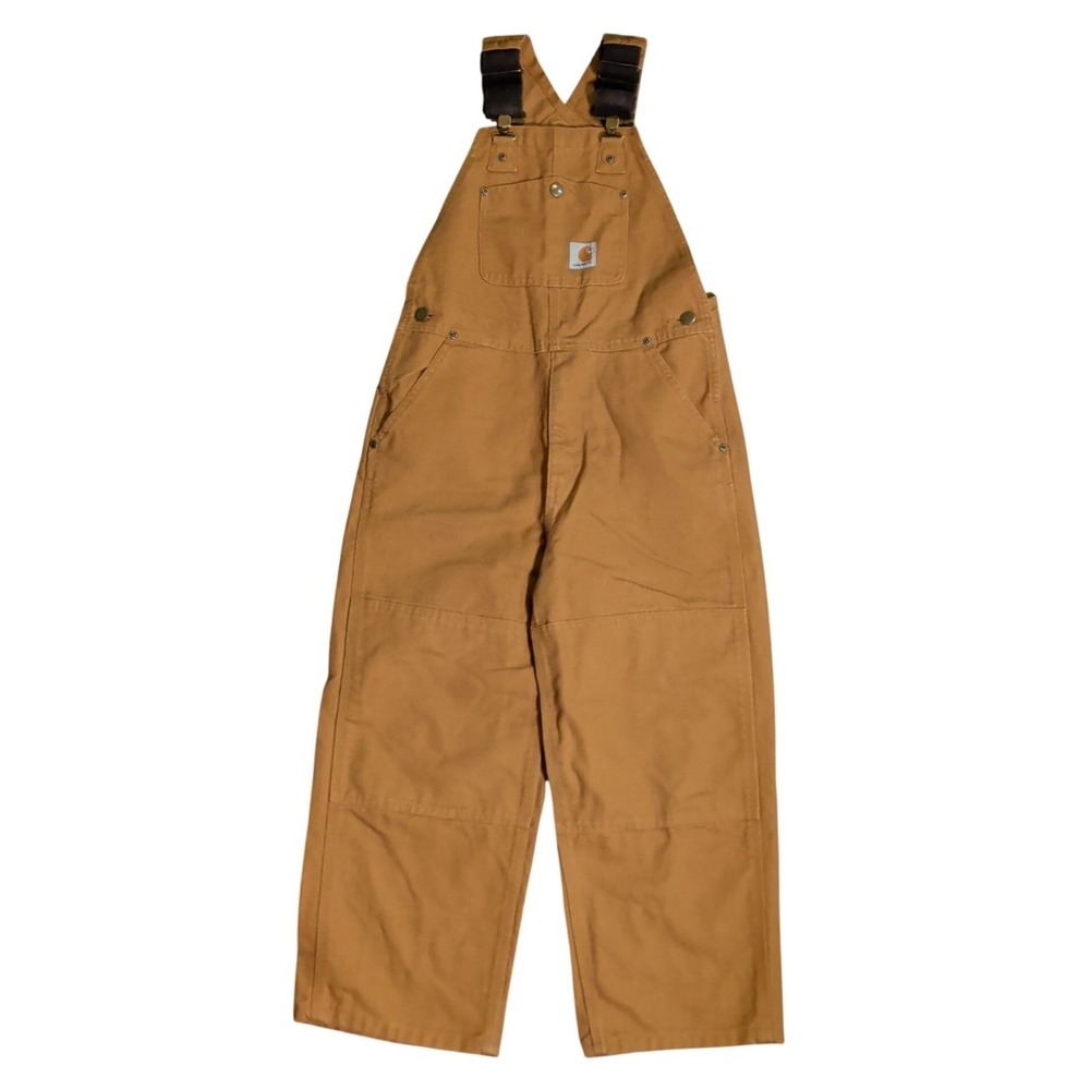 Carhartt Youth Boys Duck Bib Overalls Size 8 Brown Canvas Double Knee Outdoor
